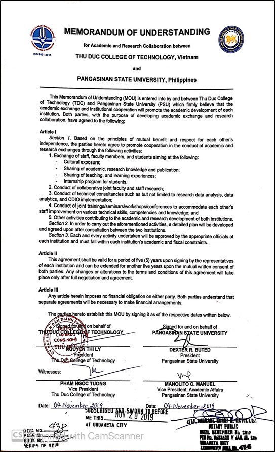 Memorandum of Agreement - Data Analytics Center